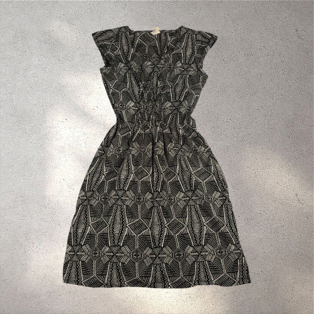 Mata Traders Geometric Dress Women's S Black Sleeveless Cotton Bohemian Summer